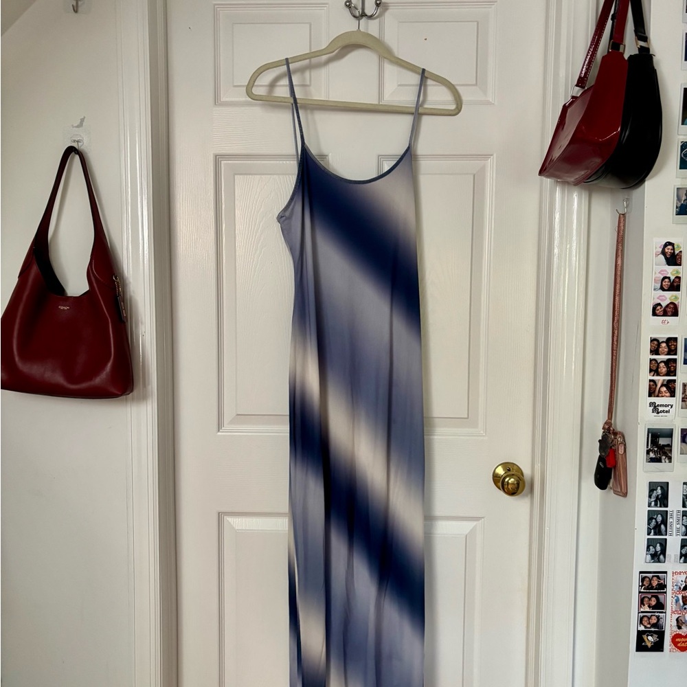 See You Monday Blue and White Spaghetti Strap Maxi Dress